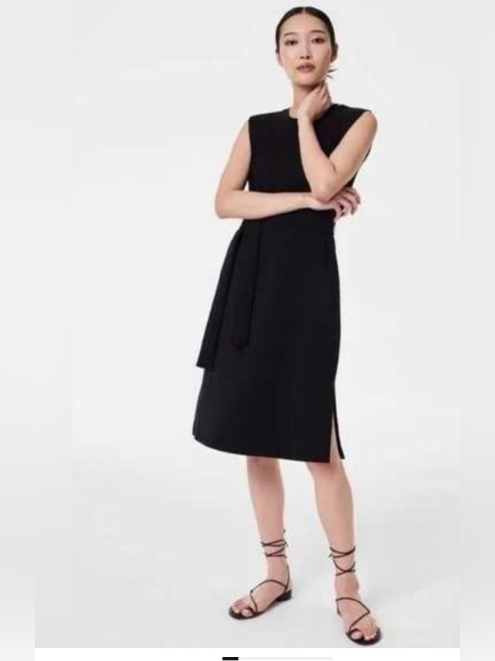 SPANX Black Sleeveless Tie-Waist Midi Dress